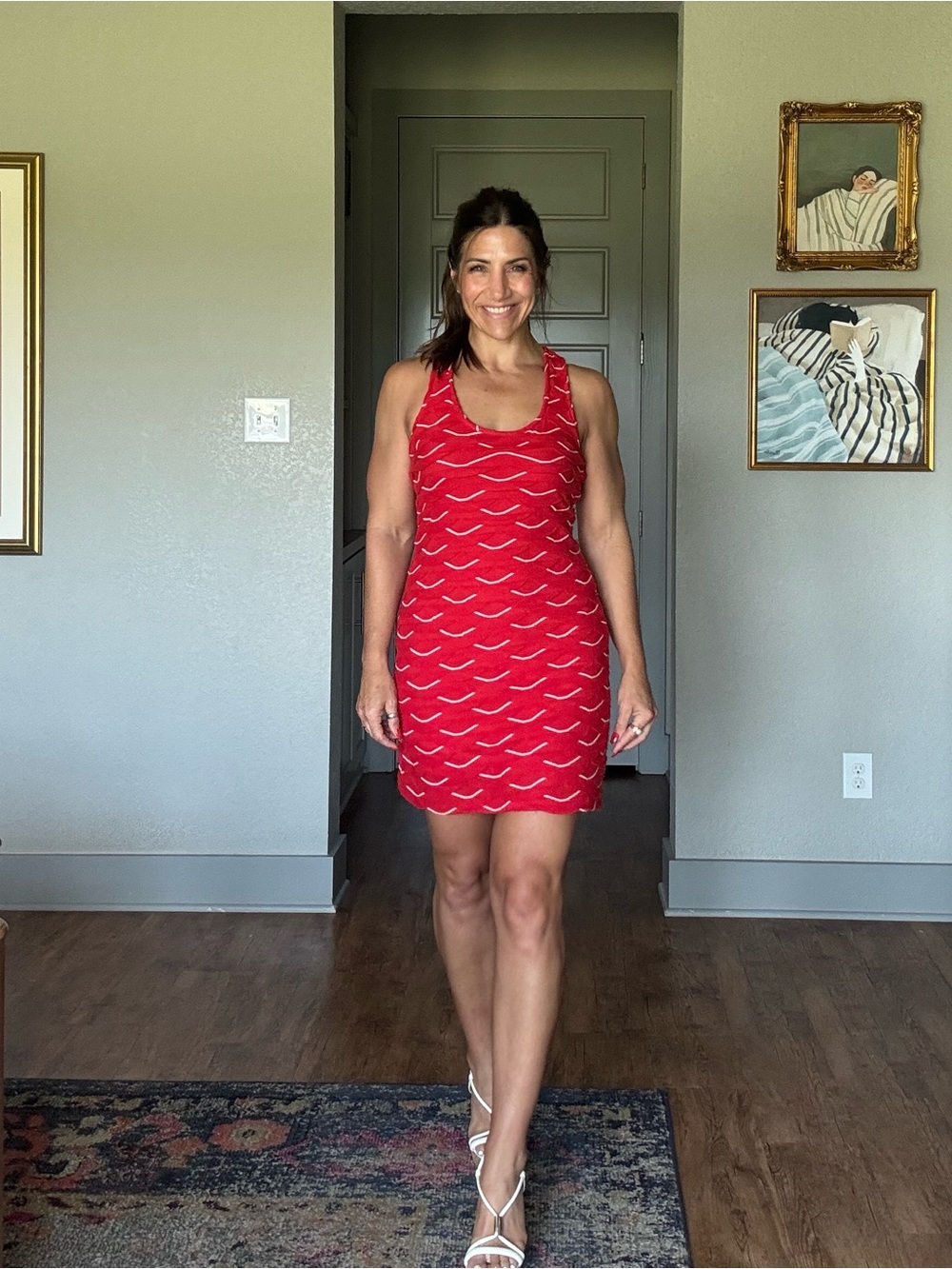 Max Studio Red Knit Textured Sleeveless Shift Dress Medium Racerback